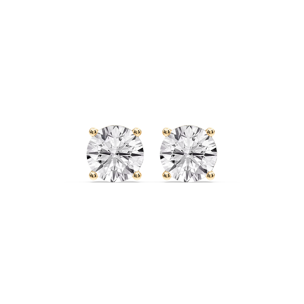 Round Certified LGD Classic Four Prong Guardian Back Stud Earrings - 14K Yellow Gold / 4 ctw / F-VS2