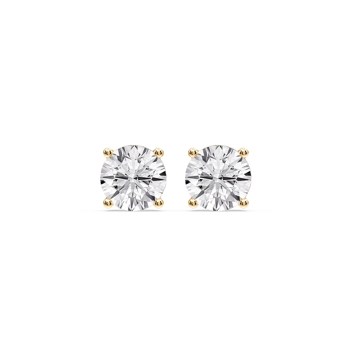 Round Certified LGD Classic Four Prong Guardian Back Stud Earrings - 14K Yellow Gold / 4 ctw / F-VS2
