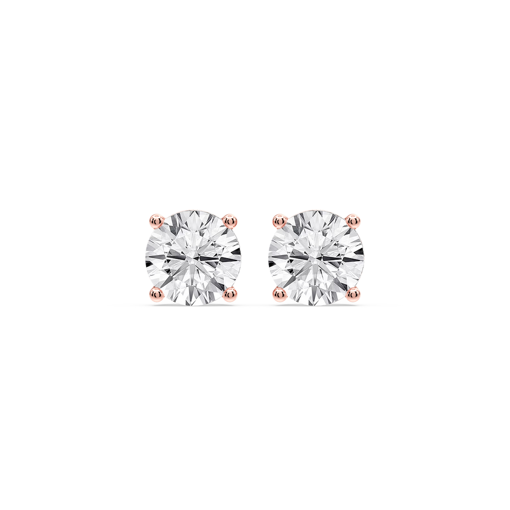 Round Certified LGD Classic Four Prong Guardian Back Stud Earrings - 14K Rose Gold / 4 ctw / F-VS2