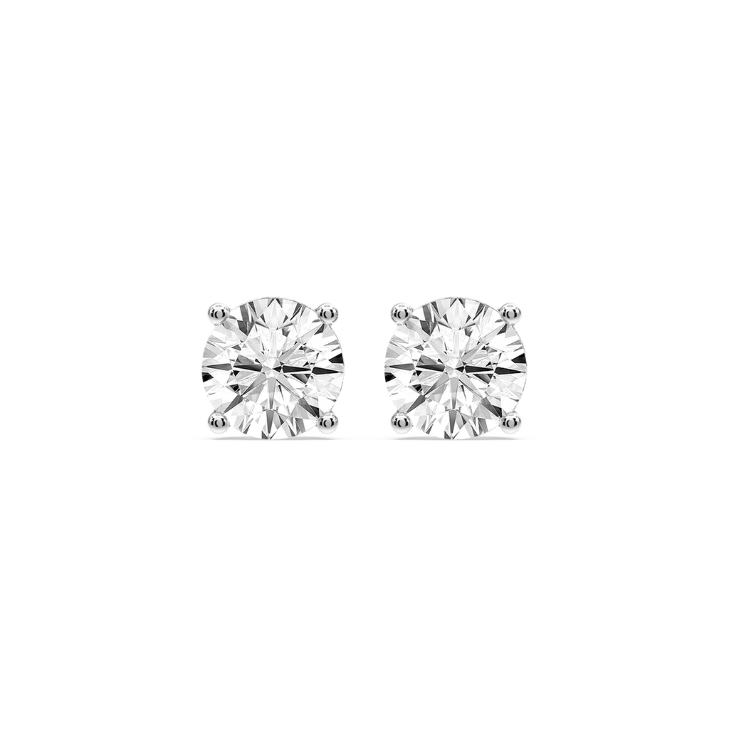 Round Certified LGD Classic Four Prong Guardian Back Stud Earrings - 14K White Gold / 5 ctw / F-VS2