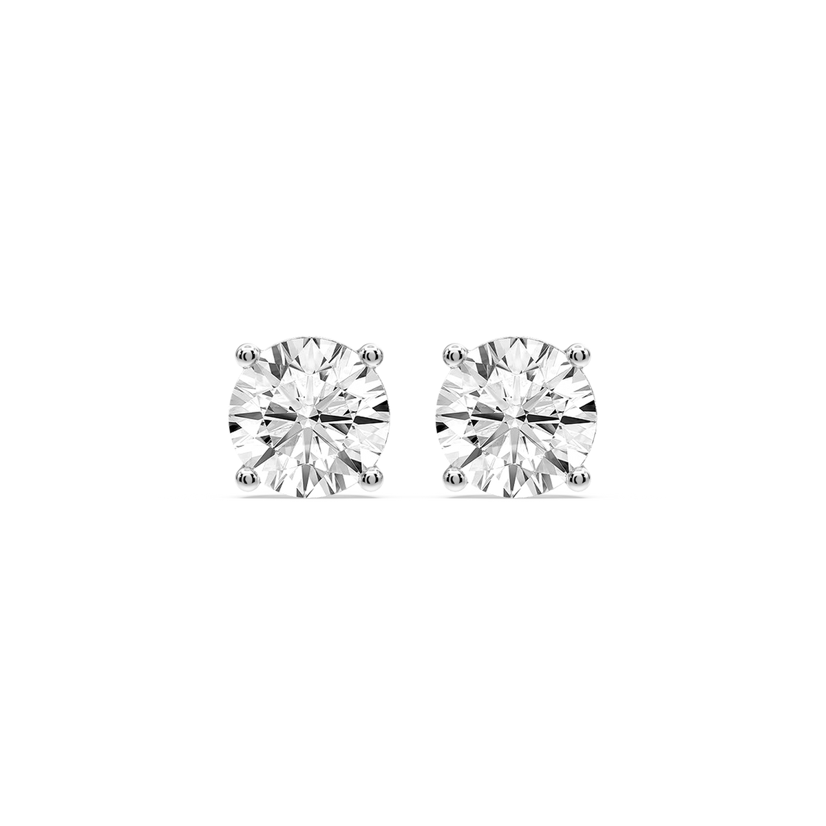 Round Certified LGD Classic Four Prong Guardian Back Stud Earrings - 14K White Gold / 5 ctw / F-VS2