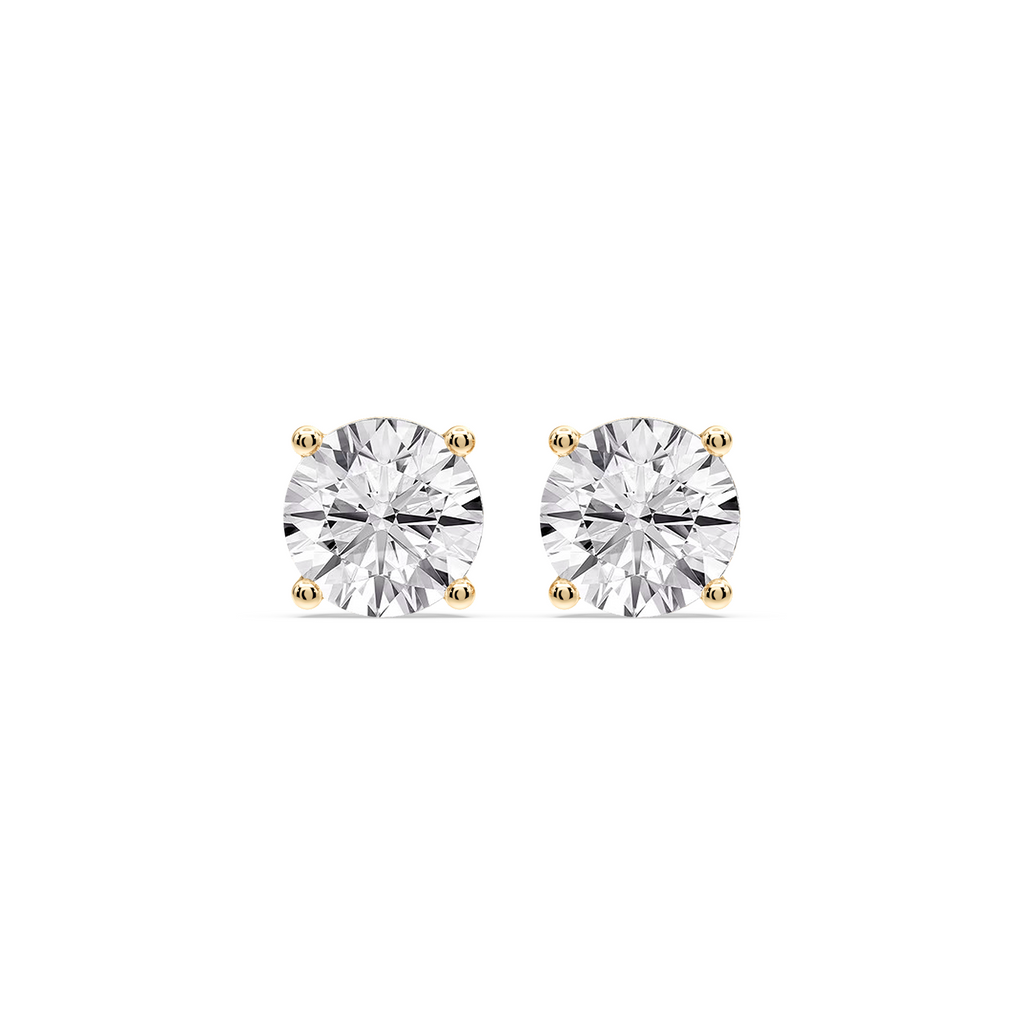 Round Certified LGD Classic Four Prong Guardian Back Stud Earrings - 14K Yellow Gold / 5 ctw / F-VS2