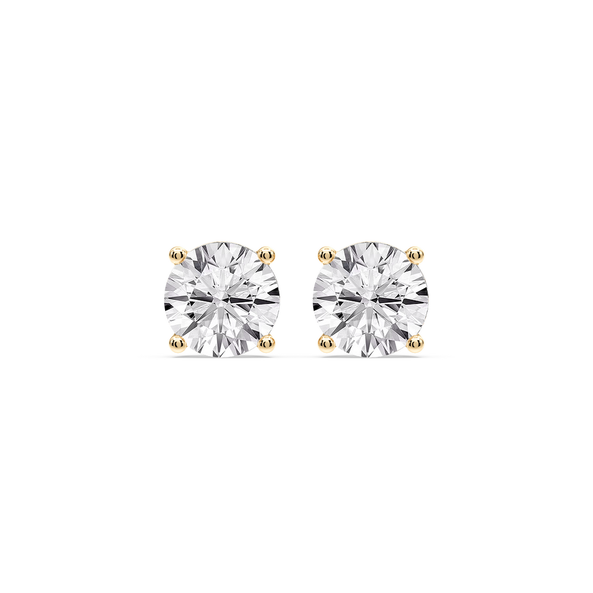 Round Certified LGD Classic Four Prong Guardian Back Stud Earrings - 14K Yellow Gold / 5 ctw / F-VS2