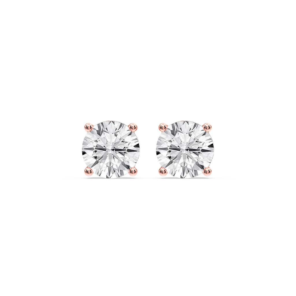 Round Certified LGD Classic Four Prong Guardian Back Stud Earrings - 14K Rose Gold / 5 ctw / F-VS2