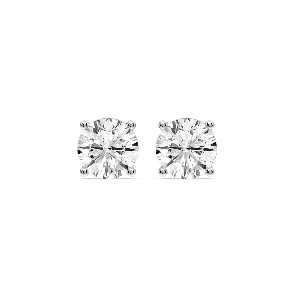 Round Certified LGD Classic Four Prong Guardian Back Stud Earrings - 14K White Gold / 6 ctw / F-VS2