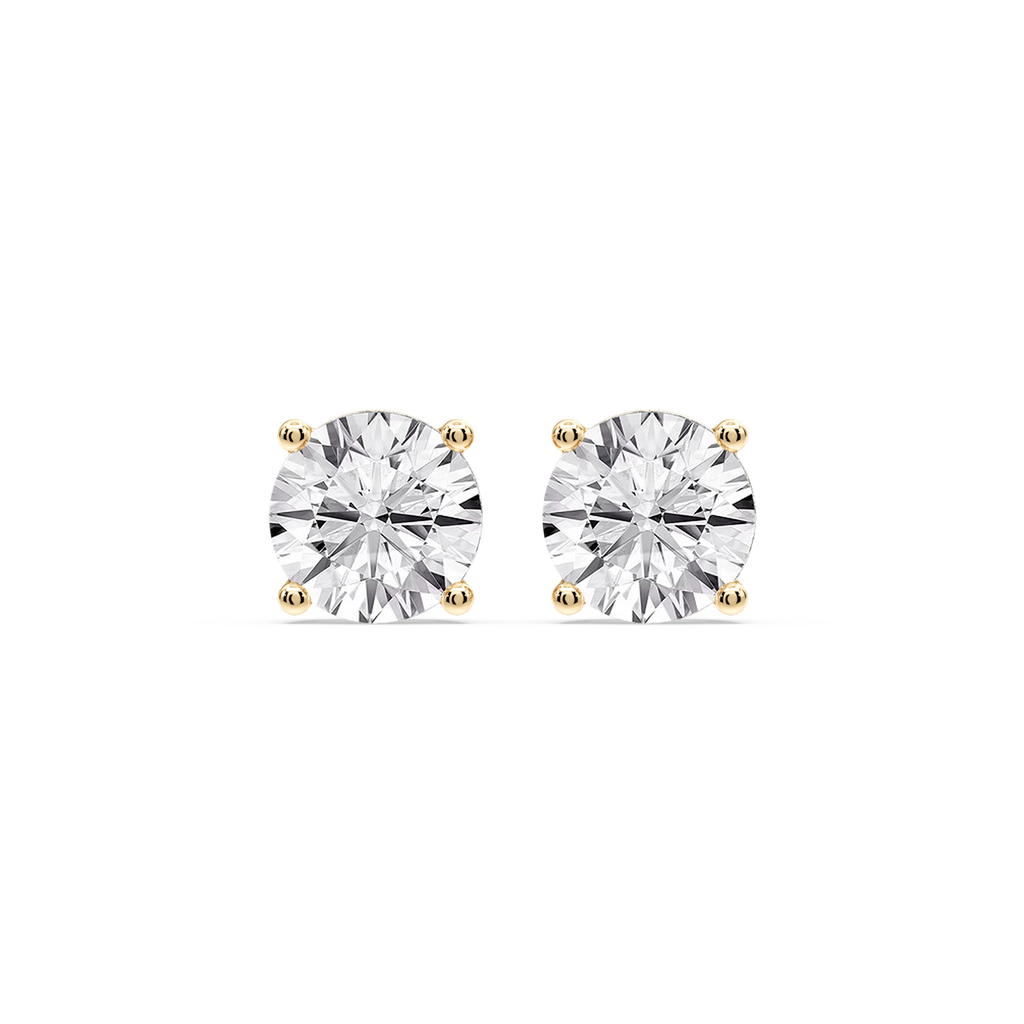 Round Certified LGD Classic Four Prong Guardian Back Stud Earrings - 14K Yellow Gold / 6 ctw / F-VS2