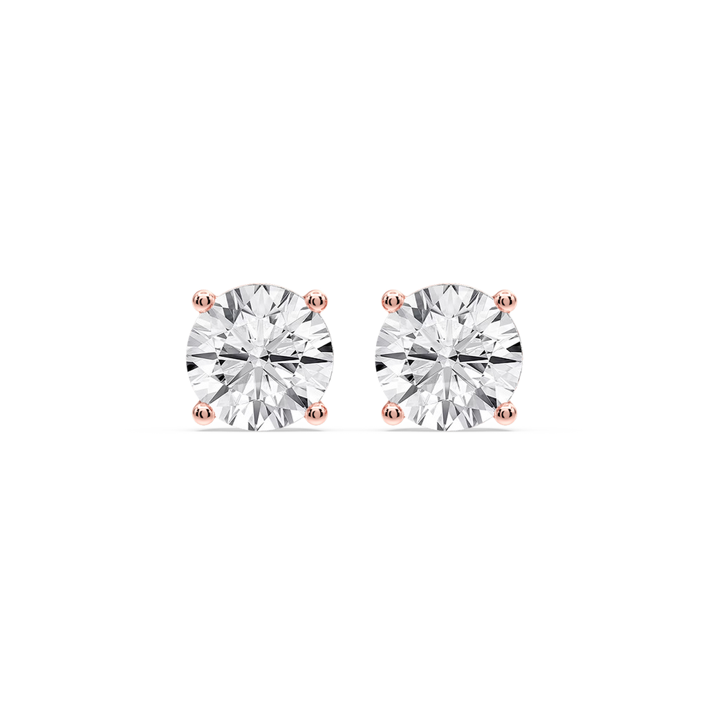Round Certified LGD Classic Four Prong Guardian Back Stud Earrings - 14K Rose Gold / 6 ctw / F-VS2