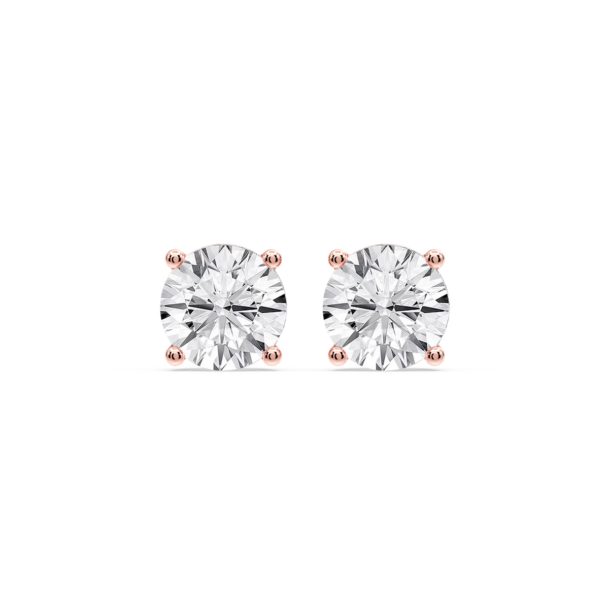 Round Certified LGD Classic Four Prong Guardian Back Stud Earrings - 14K Rose Gold / 6 ctw / F-VS2