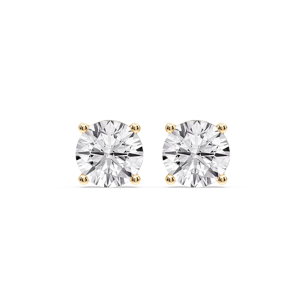 Round Certified LGD Classic Four Prong Guardian Back Stud Earrings - 14K Yellow Gold / 8 ctw / F-VS2