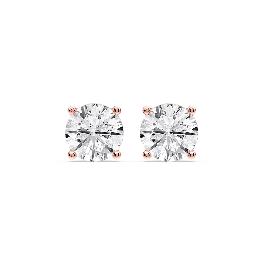Round Certified LGD Classic Four Prong Guardian Back Stud Earrings - 14K Rose Gold / 8 ctw / F-VS2