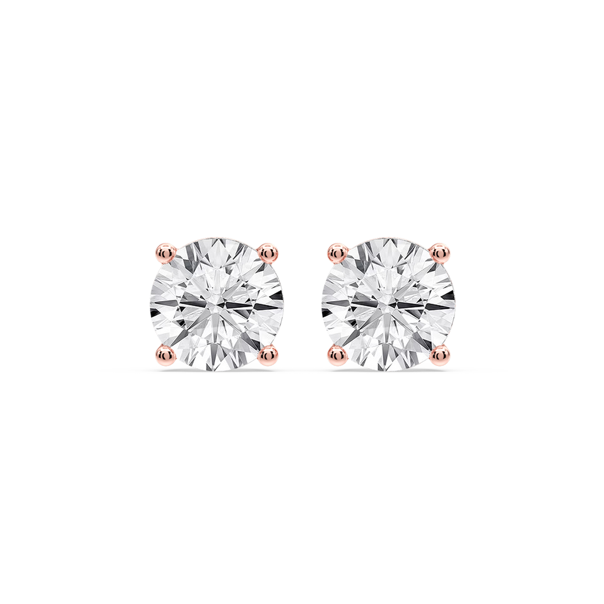 Round Certified LGD Classic Four Prong Guardian Back Stud Earrings - 14K Rose Gold / 8 ctw / F-VS2