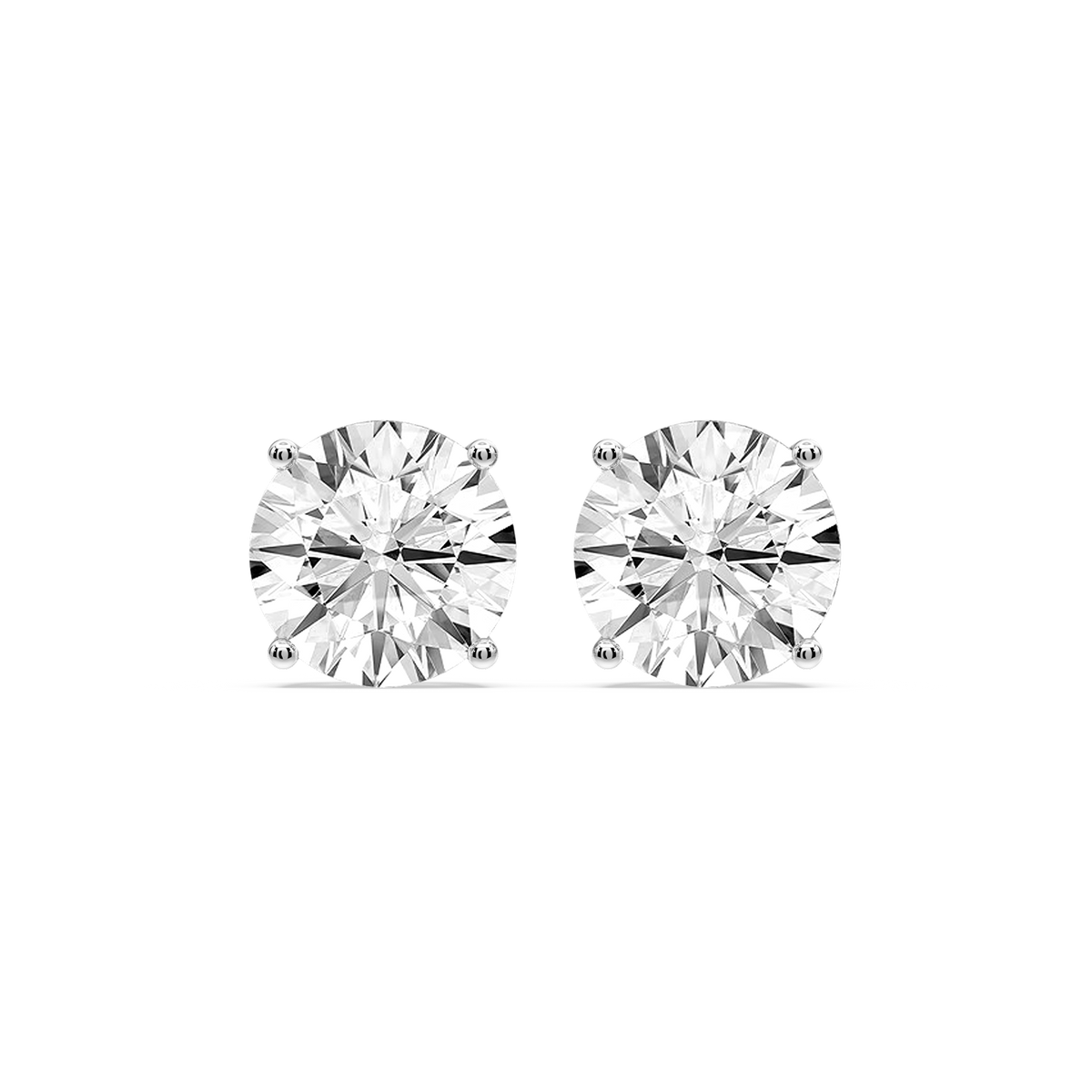 Round Certified LGD Classic Four Prong Guardian Back Stud Earrings - 14K White Gold / 10 ctw / F-VS2