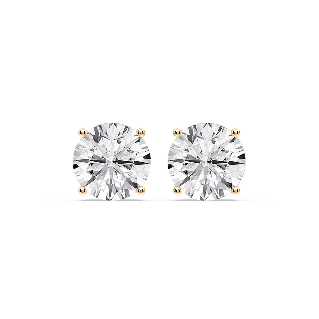 Round Certified LGD Classic Four Prong Guardian Back Stud Earrings - 14K Yellow Gold / 10 ctw / F-VS2