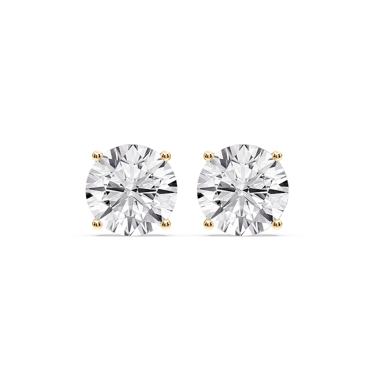 Round Certified LGD Classic Four Prong Guardian Back Stud Earrings - 14K Yellow Gold / 10 ctw / F-VS2