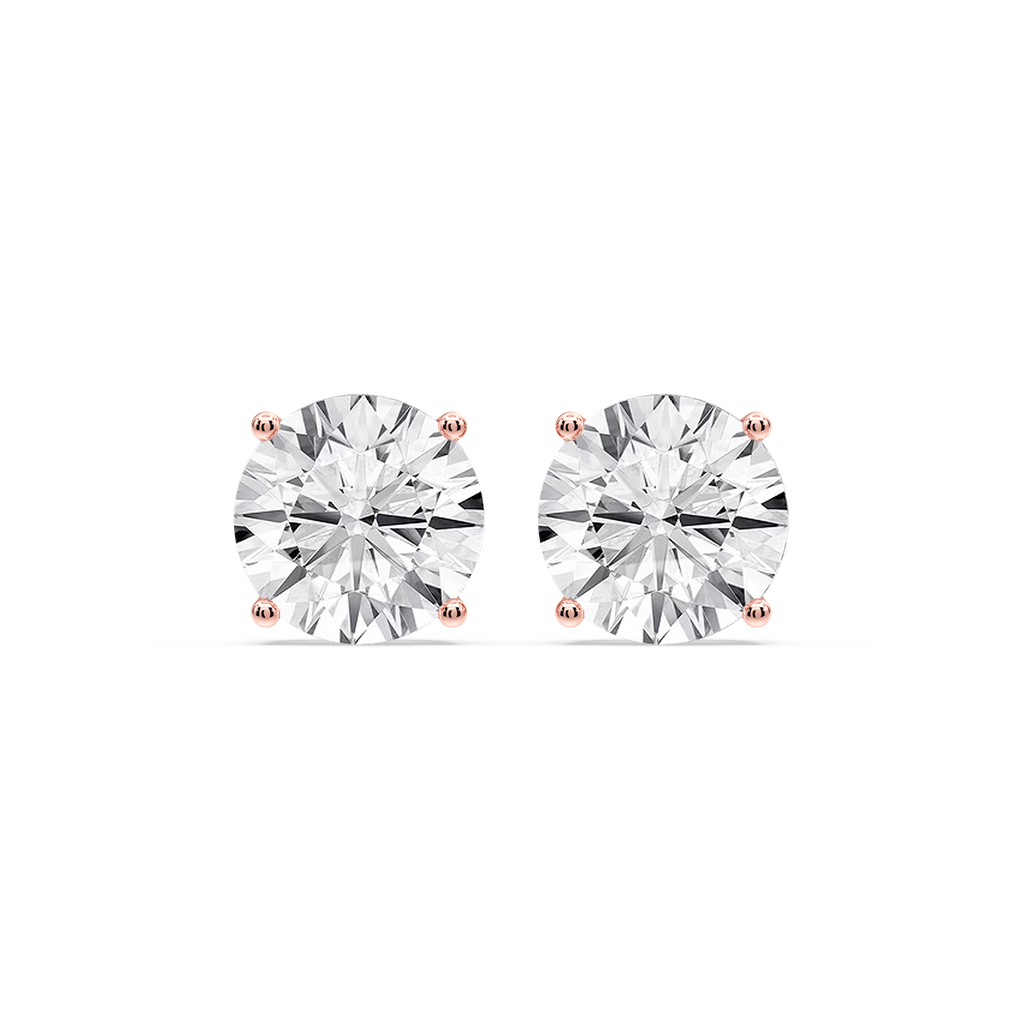 Round Certified LGD Classic Four Prong Guardian Back Stud Earrings - 14K Rose Gold / 10 ctw / F-VS2