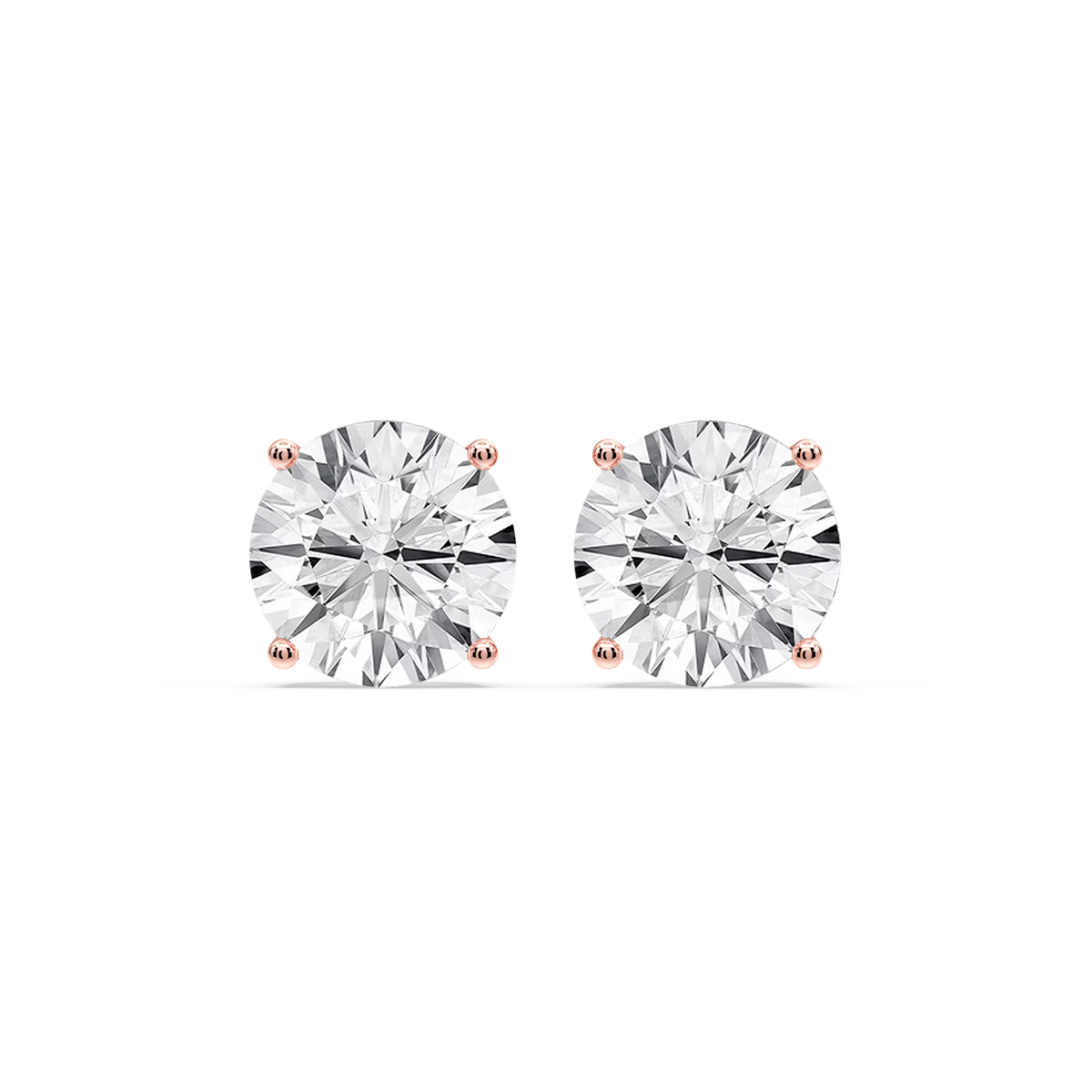 Round Certified LGD Classic Four Prong Guardian Back Stud Earrings - 14K Rose Gold / 10 ctw / F-VS2