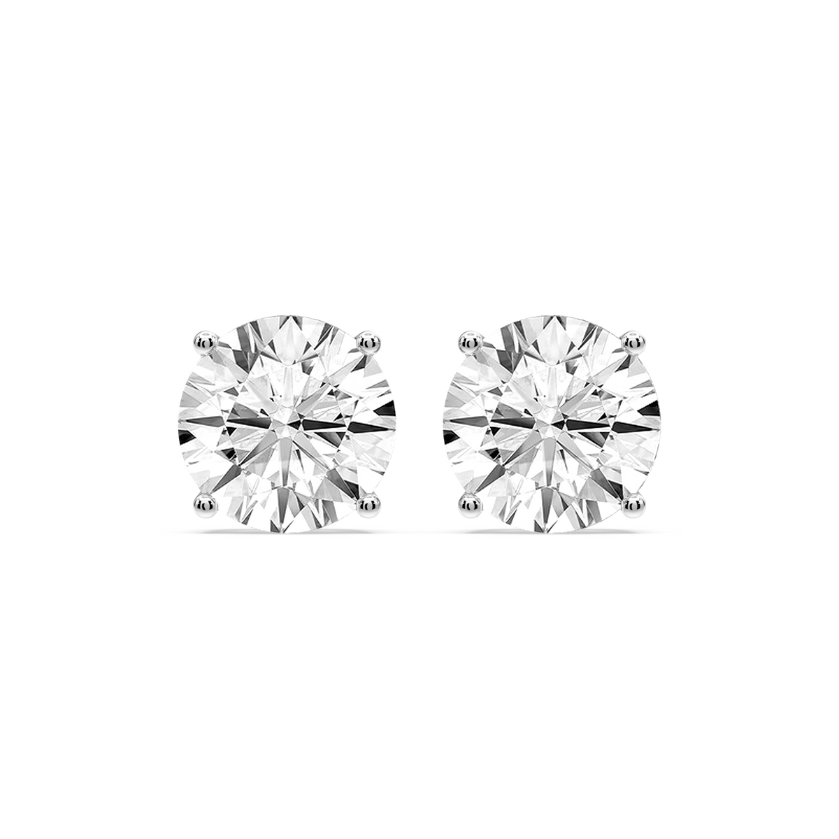 Round Certified LGD Classic Four Prong Guardian Back Stud Earrings - 14K White Gold / 12 ctw / F-VS2