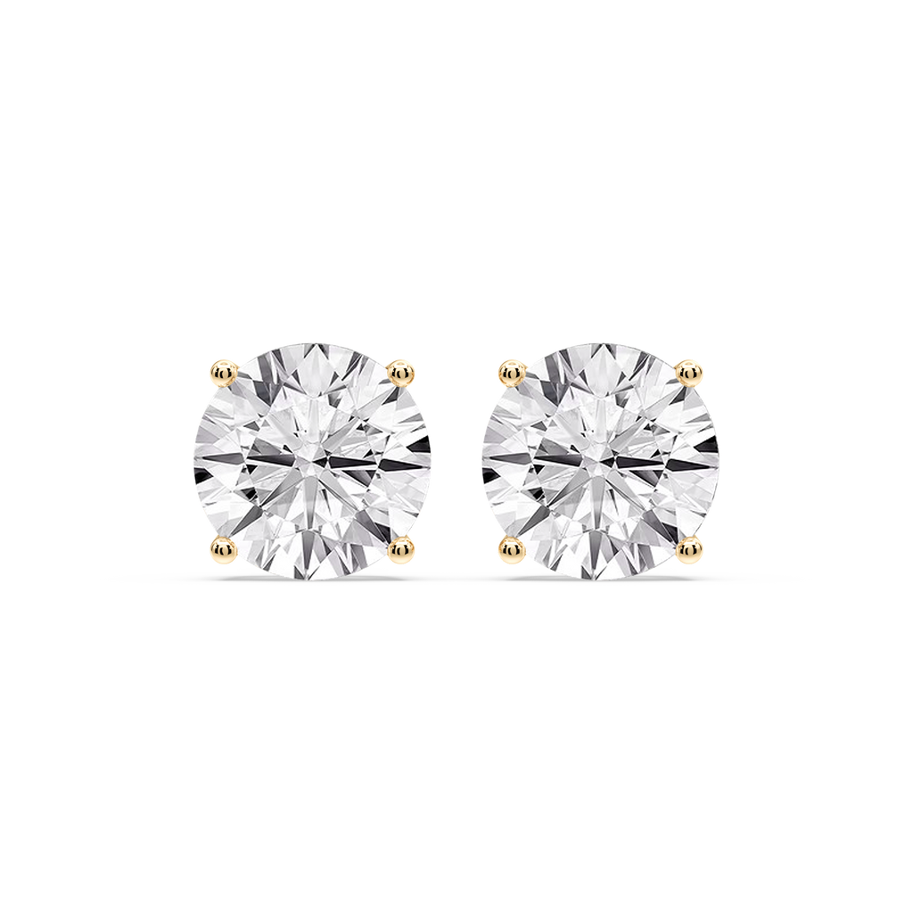 Round Certified LGD Classic Four Prong Guardian Back Stud Earrings - 14K Yellow Gold / 12 ctw / F-VS2