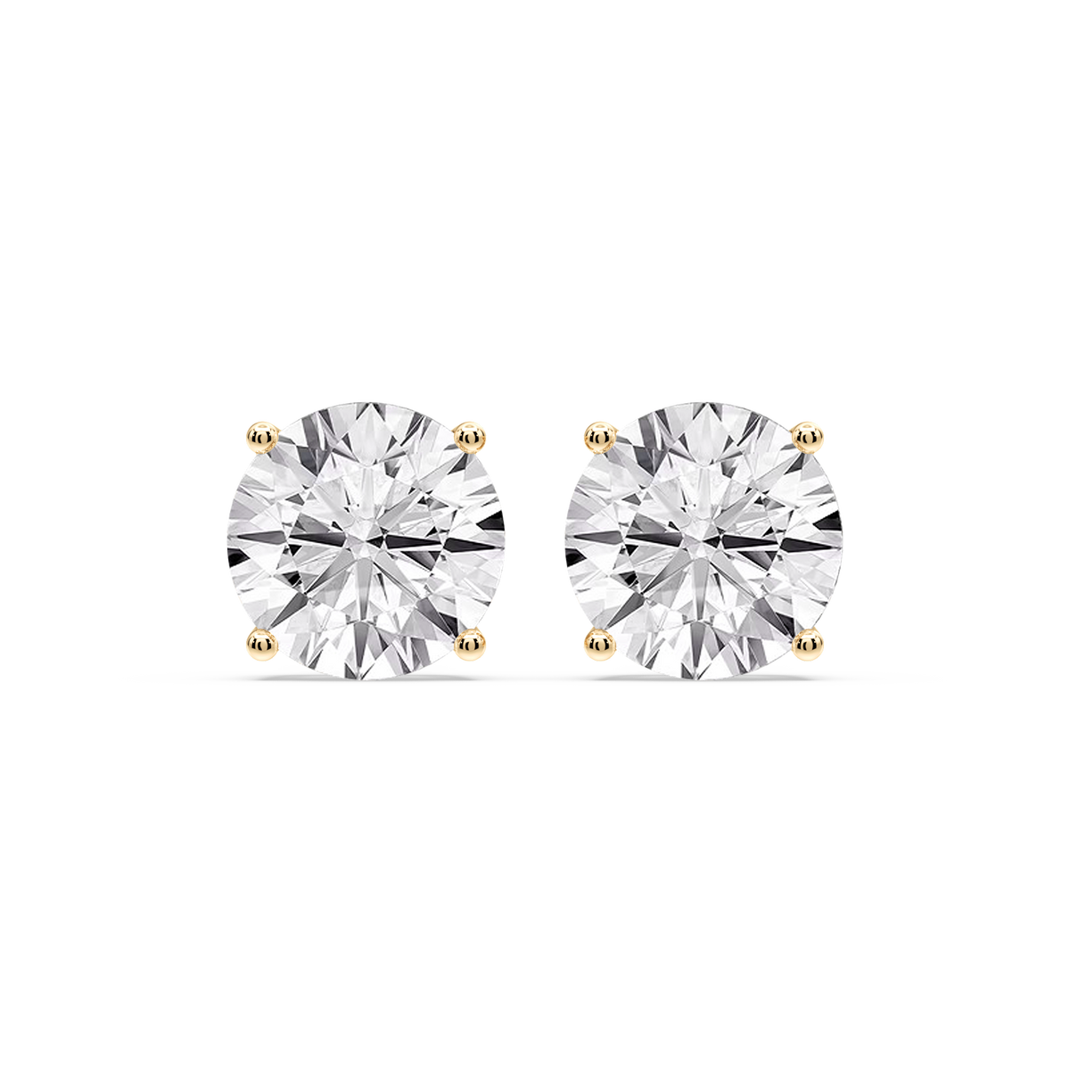 Round Certified LGD Classic Four Prong Guardian Back Stud Earrings - 14K Yellow Gold / 12 ctw / F-VS2