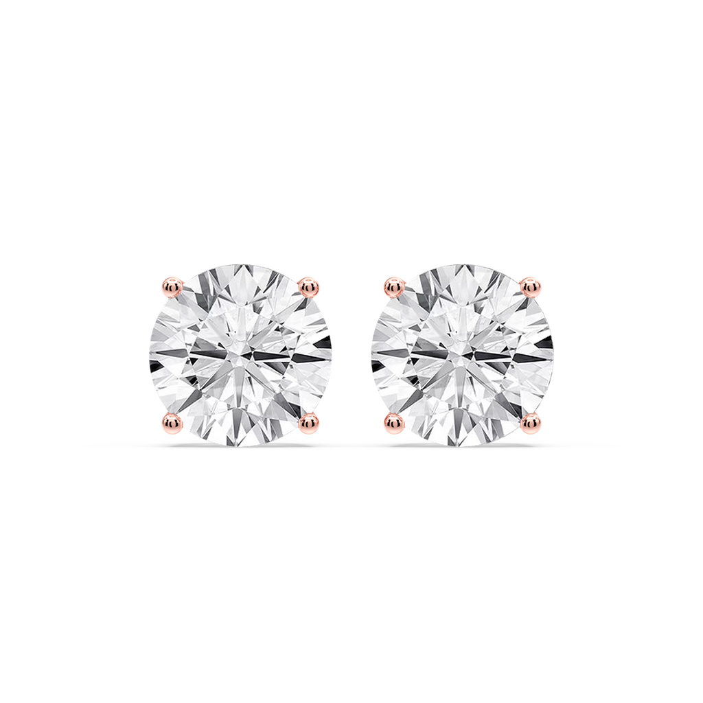 Round Certified LGD Classic Four Prong Guardian Back Stud Earrings - 14K Rose Gold / 12 ctw / F-VS2