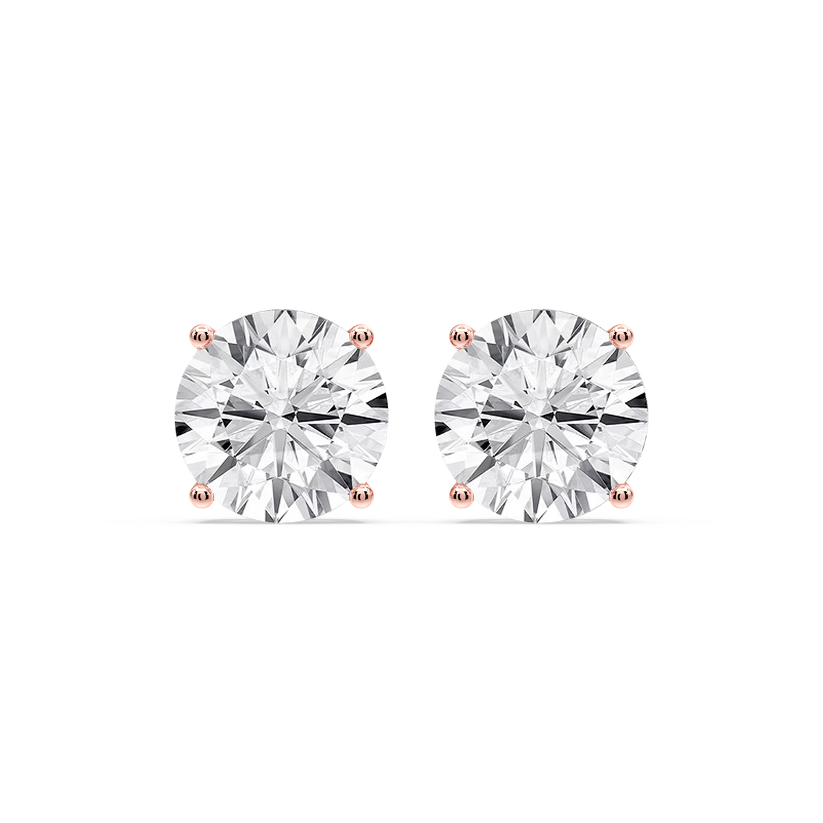 Round Certified LGD Classic Four Prong Guardian Back Stud Earrings - 14K Rose Gold / 12 ctw / F-VS2
