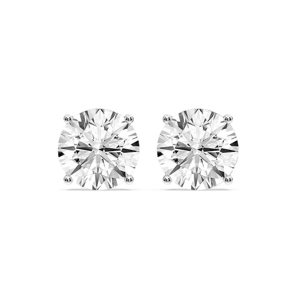 Round Certified LGD Classic Four Prong Guardian Back Stud Earrings - 14K White Gold / 14 ctw / F-VS2