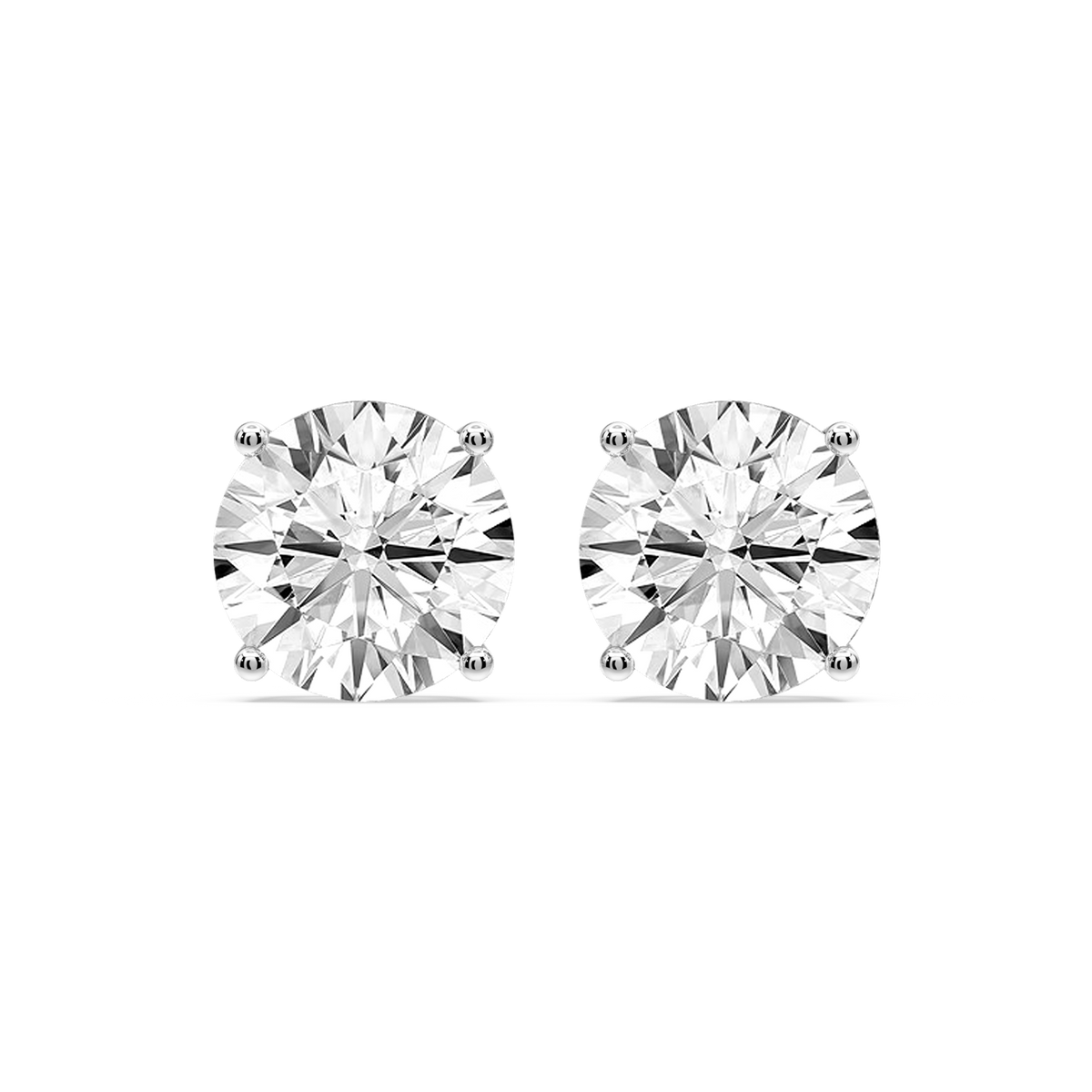 Round Certified LGD Classic Four Prong Guardian Back Stud Earrings - 14K White Gold / 14 ctw / F-VS2