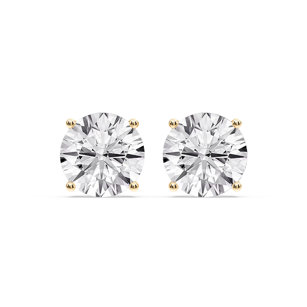 Round Certified LGD Classic Four Prong Guardian Back Stud Earrings - 14K Yellow Gold / 14 ctw / F-VS2