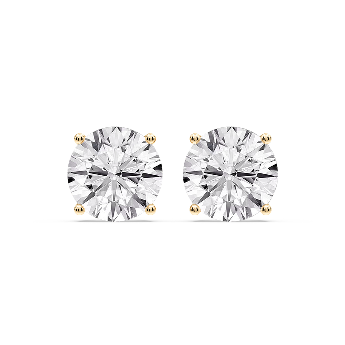 Round Certified LGD Classic Four Prong Guardian Back Stud Earrings - 14K Yellow Gold / 14 ctw / F-VS2