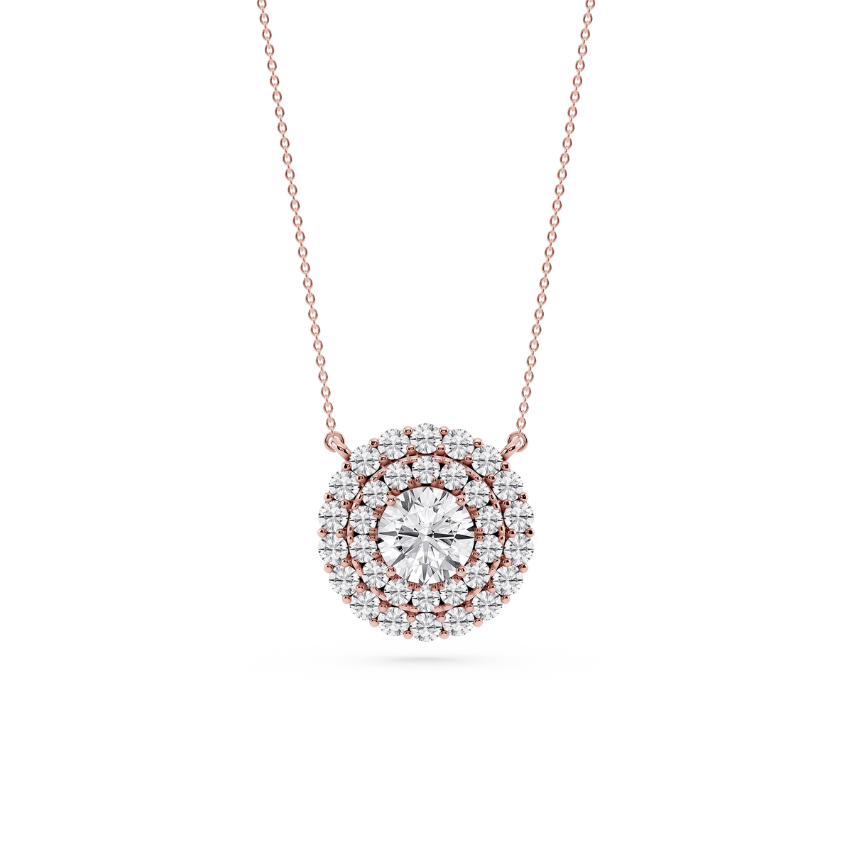 Round LGD Double Halo Pendant -18 Inches
