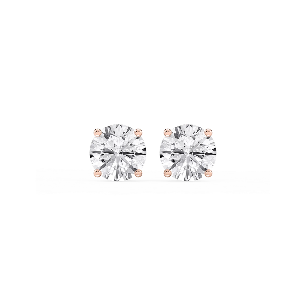 Round LGD Hidden Halo Stud Earrings - 14K Rose Gold / 14 ½ ctw