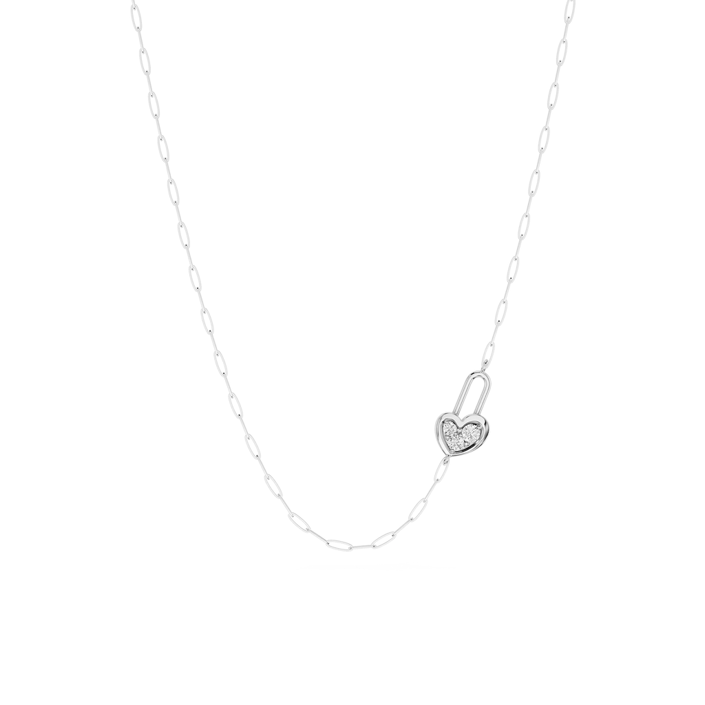 ⅒ ctw Round LGD Heart Lock Paperclip Pendant - 18 Inches