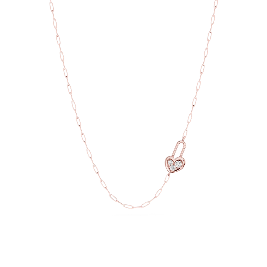 ⅒ ctw Round LGD Heart Lock Paperclip Pendant - 18 Inches