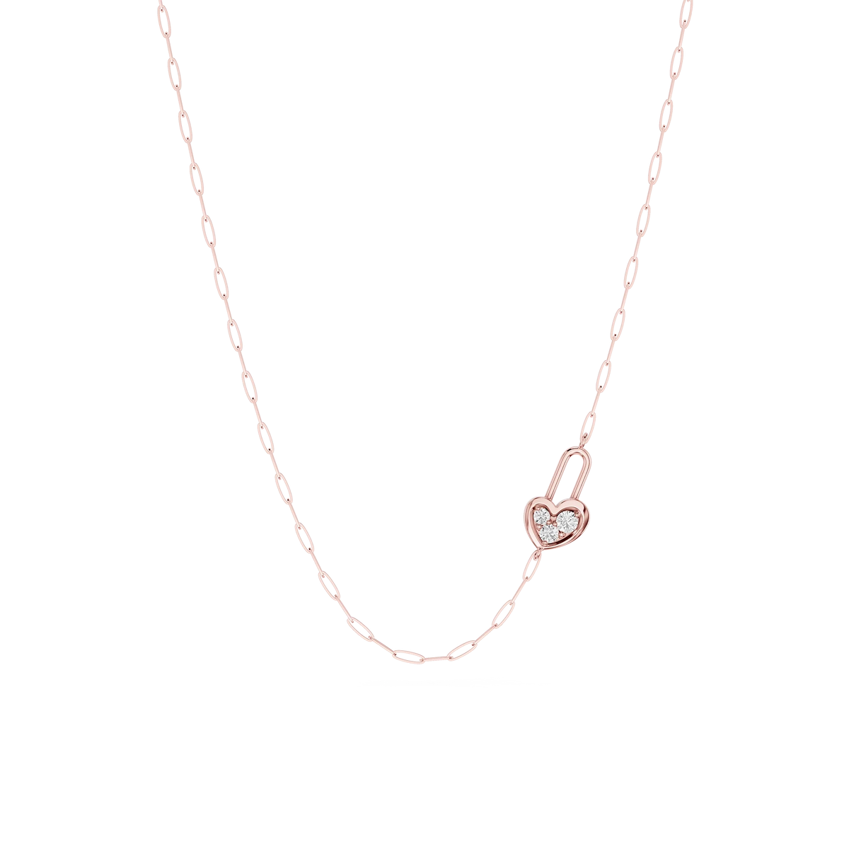 ⅒ ctw Round LGD Heart Lock Paperclip Pendant - 18 Inches