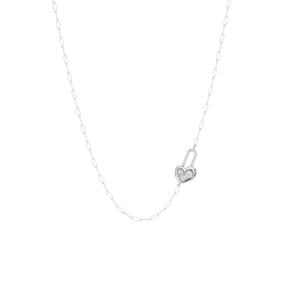 ⅒ ctw Round LGD Heart Lock Paperclip Pendant - 18 Inches