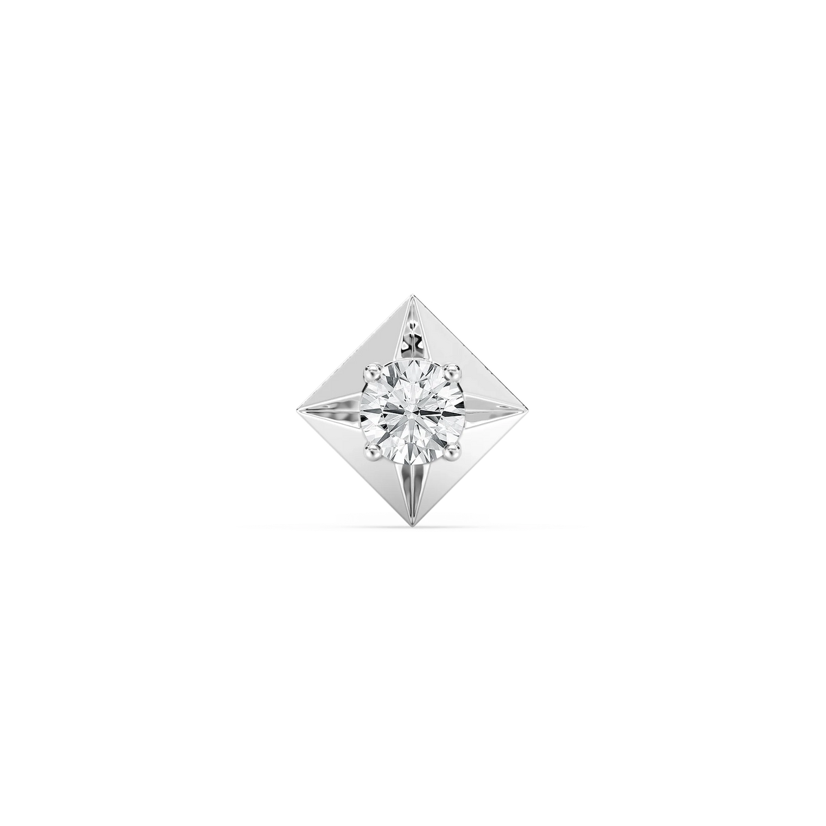 Round LGD Kite-Shaped Bezel Single Stud Earring - 14K White Gold / 5 ctw