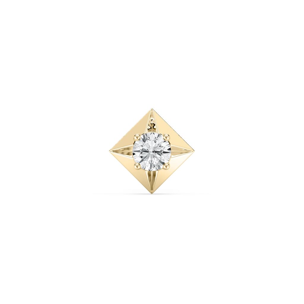 Round LGD Kite-Shaped Bezel Single Stud Earring - 18K Yellow Gold / 4 ctw