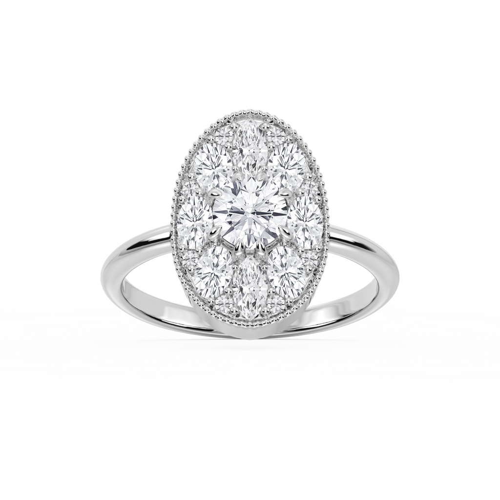 Nellie 1 ⅓ ctw Oval, Marquise, and Round LGD Multi Shape Halo Vintage Promise Ring - 14K White Gold