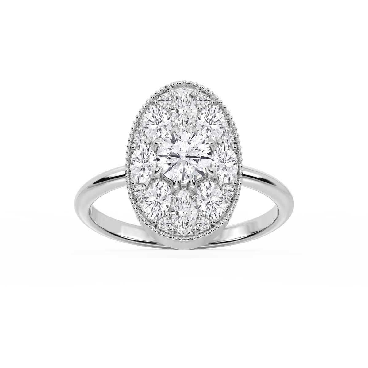 Nellie 1 ⅓ ctw Oval, Marquise, and Round LGD Multi Shape Halo Vintage Promise Ring - 14K White Gold