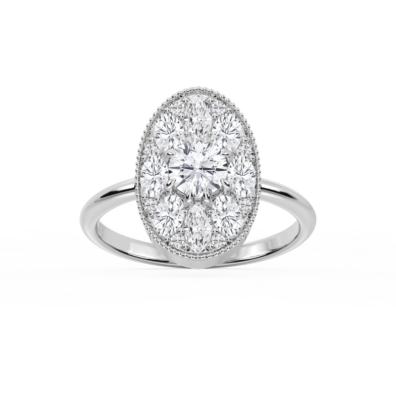 Nellie 1 ⅓ ctw Oval, Marquise, and Round LGD Multi Shape Halo Vintage Promise Ring - 14K White Gold