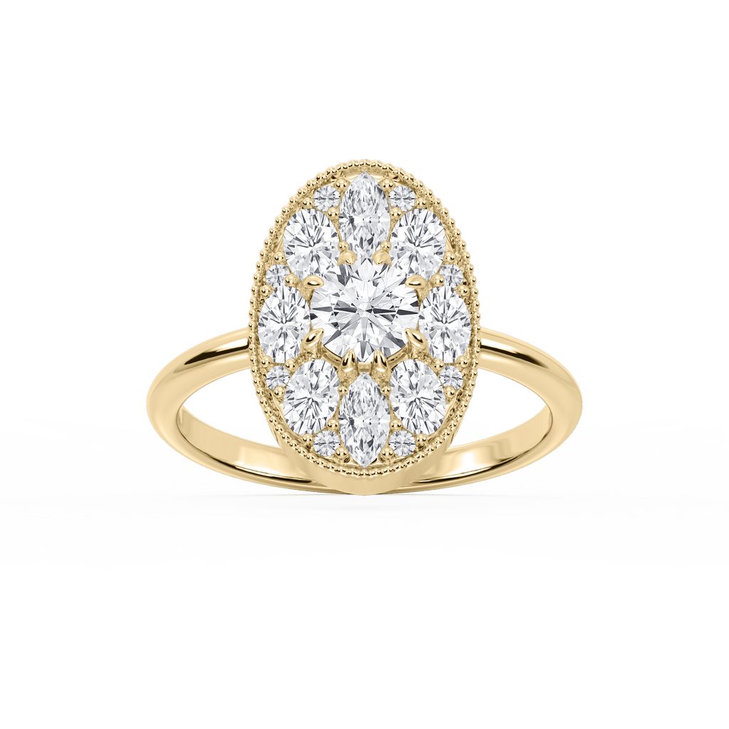 Nellie 1 ⅓ ctw Oval, Marquise, and Round LGD Multi Shape Halo Vintage Promise Ring - 14K Yellow Gold