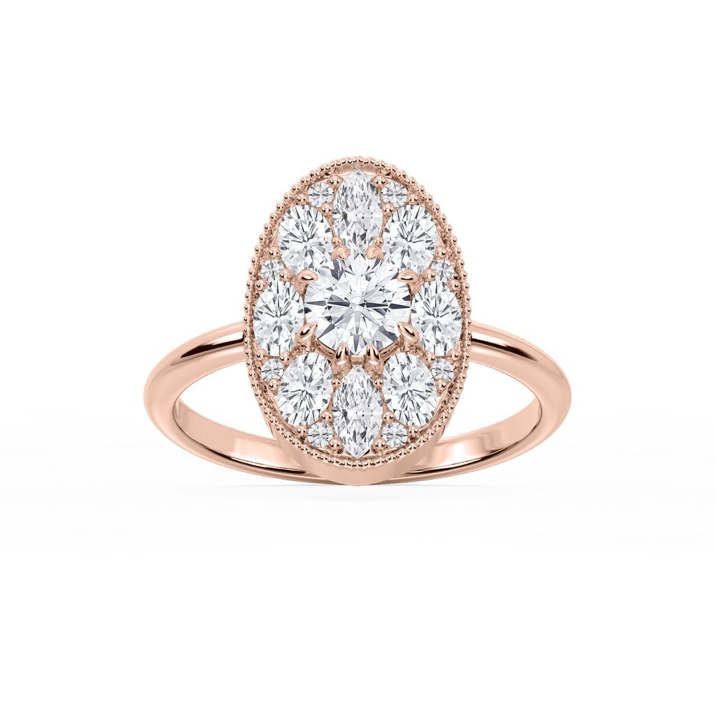 Nellie 1 ⅓ ctw Oval, Marquise, and Round LGD Multi Shape Halo Vintage Promise Ring - 14K Rose Gold