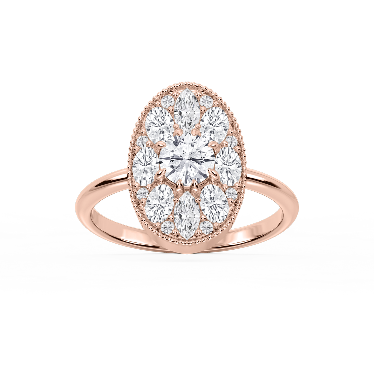 Nellie 1 ⅓ ctw Oval, Marquise, and Round LGD Multi Shape Halo Vintage Promise Ring - 14K Rose Gold