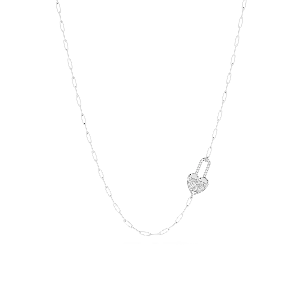 ⅒ ctw Round LGD Pave Heart Lock Paperclip Pendant - 18 Inches