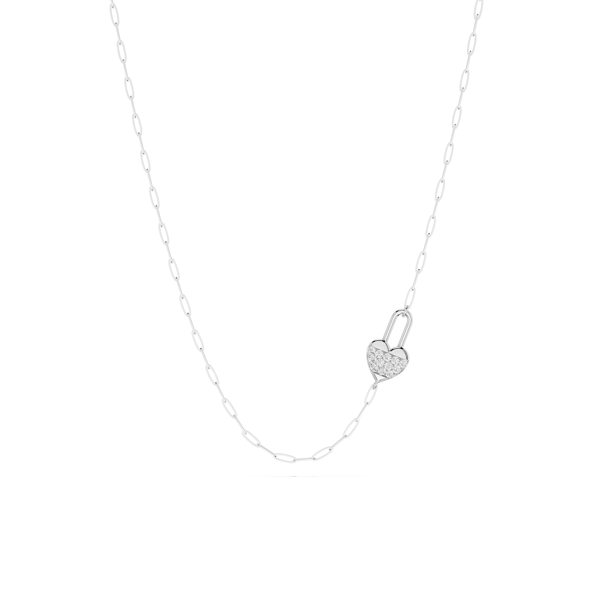 ⅒ ctw Round LGD Pave Heart Lock Paperclip Pendant - 18 Inches