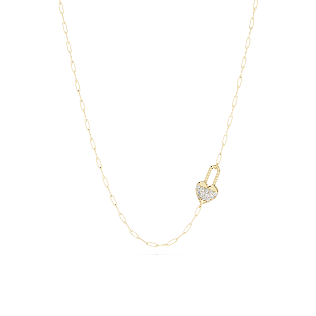 ⅒ ctw Round LGD Pave Heart Lock Paperclip Pendant - 18 Inches