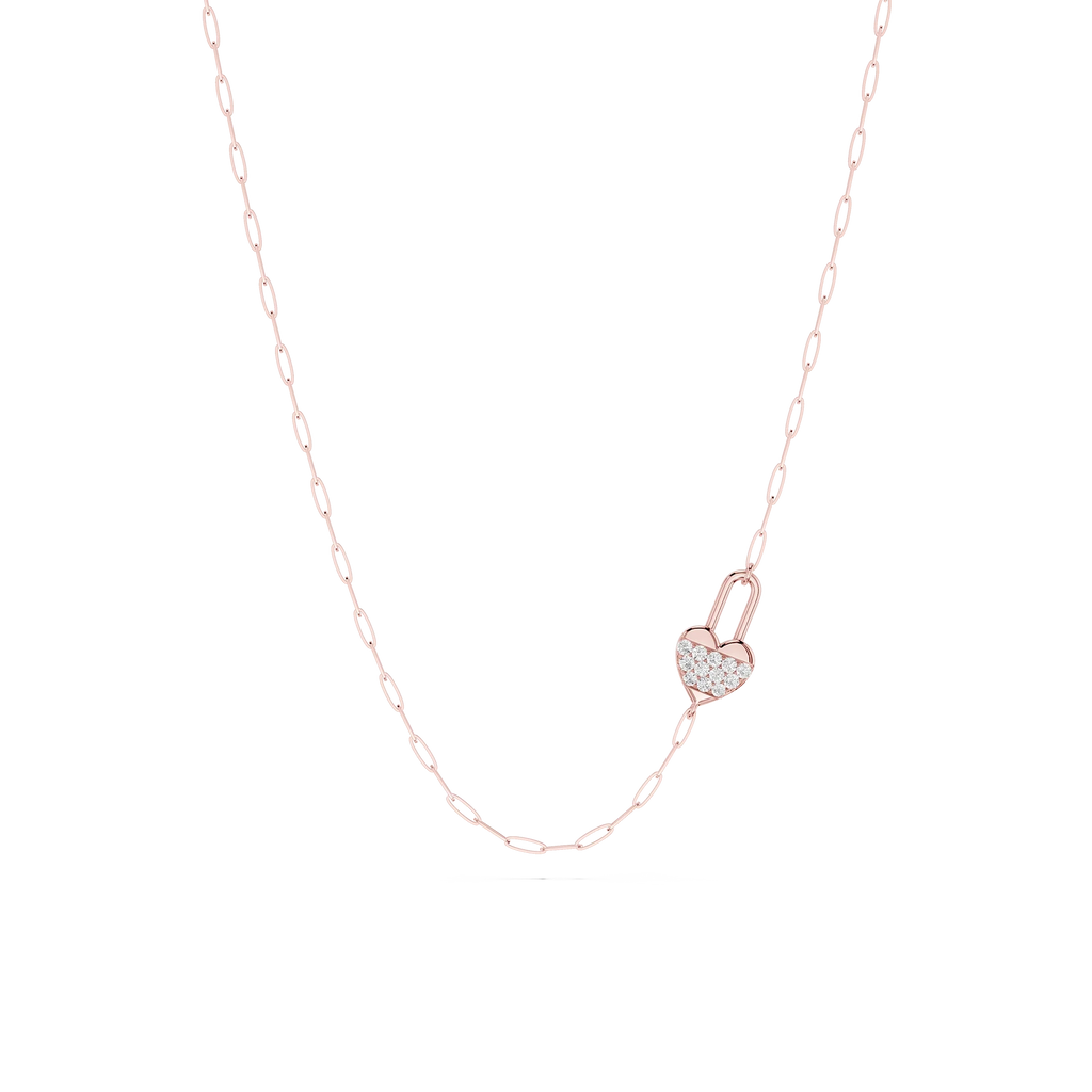 ⅒ ctw Round LGD Pave Heart Lock Paperclip Pendant - 18 Inches