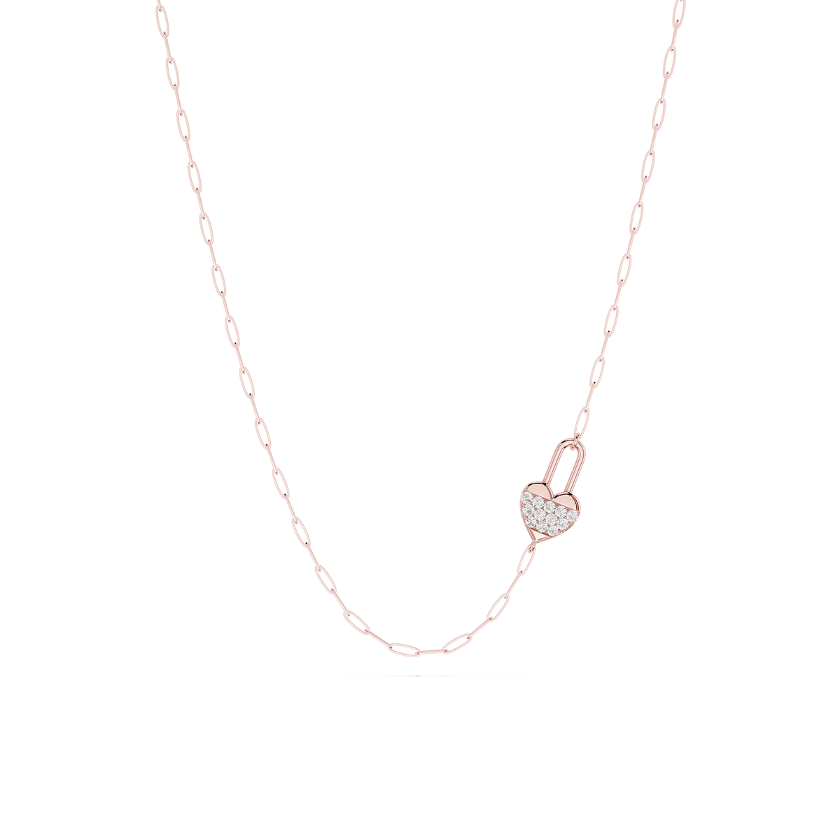 ⅒ ctw Round LGD Pave Heart Lock Paperclip Pendant - 18 Inches