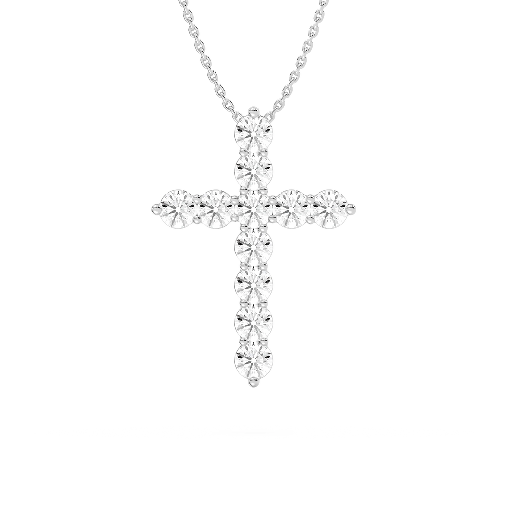 Round LGD Shared Prong Cross Pendant - 18 Inches