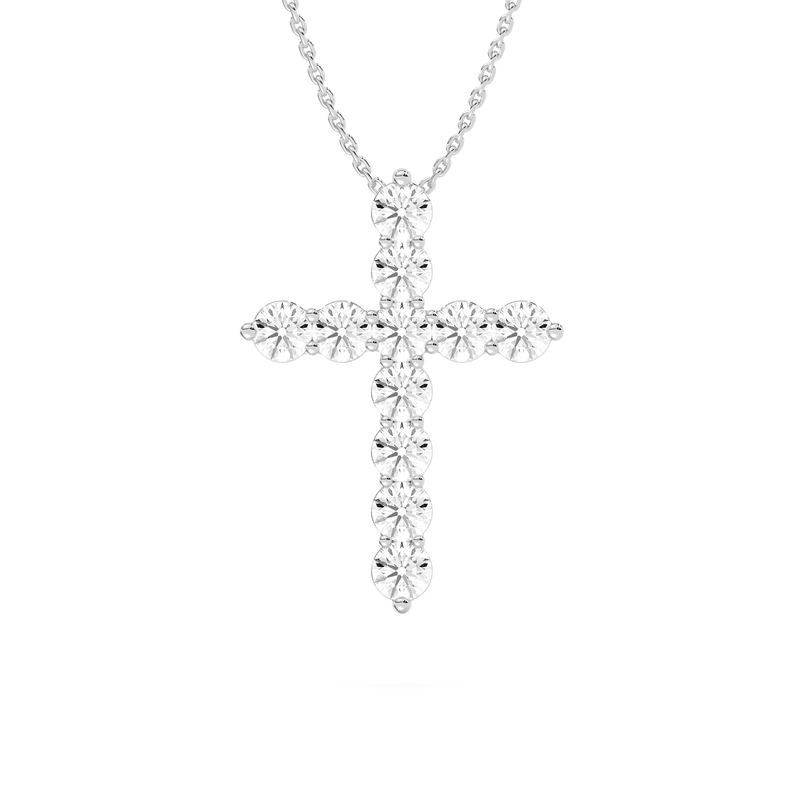 Round LGD Shared Prong Cross Pendant - 18 Inches
